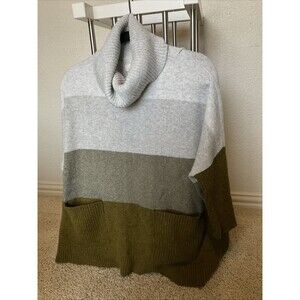 LOFT Gray and Green Striped Cowl Neck Sweater